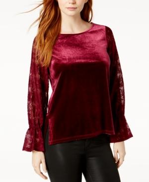 Kensie Lace-sleeve Velvet Top