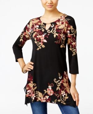 Jm Collection Floral-print Handkerchief-hem Tunic, Only At Macy's