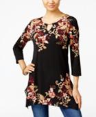 Jm Collection Floral-print Handkerchief-hem Tunic, Only At Macy's