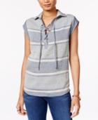 Tommy Hilfiger Striped Lace-up Top, Created For Macy's