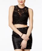 Speechless Juniors' Sequined Lace Crop Top