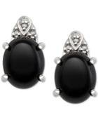 Onyx (8x10mm) And Diamond Accent Earrings In Sterling Silver
