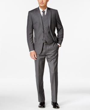 Andrew Marc Grey Pinstripe Flannel Slim-fit Vested Suit