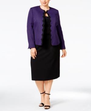 Tahari Asl Plus Size Jacquard Dot-print Skirt Suit