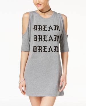 Love Tribe Juniors' Dream Cold-shoulder Graphic T-shirt Dress With Bracelet