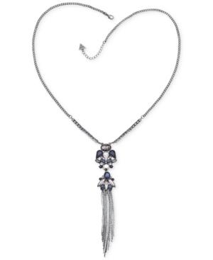 Guess Hematite-tone Blue Crystal And Tassel Lariat Necklace