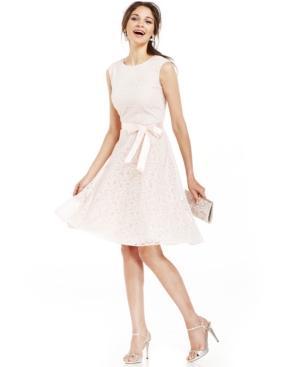Tahari By Asl Glitter Lace Belted Dress