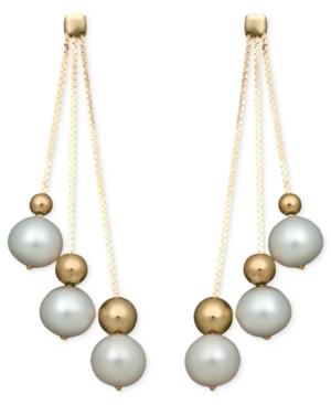Belle De Mer Pearl Earrings, 14k Cultured Freshwater Pearl Triple Bead Drop (6-7mm)
