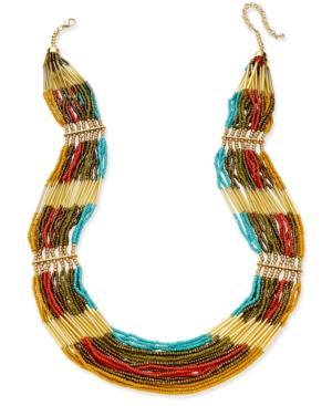 Gold-tone Multi-row Colored Bead Necklace