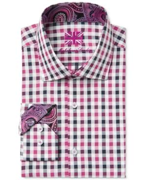 Michelsons Of London Men's Slim-fit Black And Pink Checked Dress Shirt