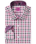 Michelsons Of London Men's Slim-fit Black And Pink Checked Dress Shirt