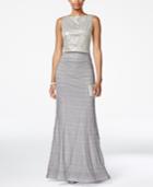 Adrianna Papel Sequined Pleated Two-piece Gown