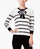 Maison Jules Striped Bow-print Sweater, Created For Macy's