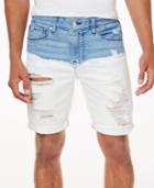 Guess Men's Colorblocked Bleached 11 Inseam Denim Shorts