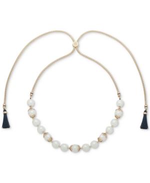 Ivanka Trump Gold-tone Imitation Pearl & Blue Tassel 36 Slider Necklace