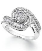 Diamond Ring, 14k White Gold Diamond Cluster Swirl Ring (1 Ct. T.w.)