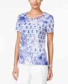 Alfred Dunner Paisley-print Beaded Top