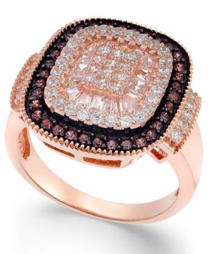 Cubic Zirconia Halo Ring In 14k Rose Gold-plated Sterling Silver