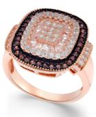 Cubic Zirconia Halo Ring In 14k Rose Gold-plated Sterling Silver