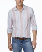 Tasso Elba Men's Vertical-stripe Long-sleeve Linen-blend Shirt, Only At Macy's