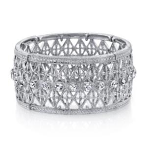 2028 Silver Tone Crystal Wide Lattice Filigree Bracelet
