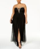 Betsy & Adam Plus Size Embellished Strapless Gown