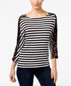 Inc International Concepts Striped Crocheted-sleeve Top, Only At Macy's