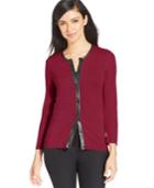 August Silk Faux-leather-trim Cardigan