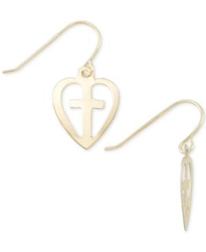 Cross Heart Drop Earrings In 10k Gold