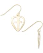 Cross Heart Drop Earrings In 10k Gold