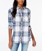 At Last Juniors' Plaid High-low Button-front Shirt