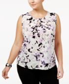 Kasper Plus Size Pleat-neck Keyhole Shell