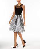 Sl Fashions Mesh & Floral Embroidered Dress