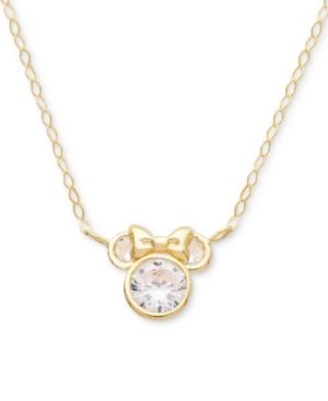 Disney Children's Cubic Zirconia Minnie Mouse 15 Pendant Necklace In 14k Gold