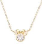 Disney Children's Cubic Zirconia Minnie Mouse 15 Pendant Necklace In 14k Gold