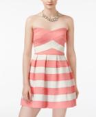 B Darlin Juniors' Strapless Striped Fit & Flare Dress