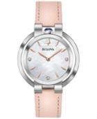 Bulova Women's Diamond-accent Rubaiyat Pink Leather Strap Watch 35mm