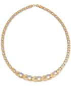 Two-tone Graduated Link Stampato Collar Necklace In 10k Gold And White Gold