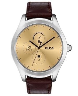 Boss Hugo Boss Men's Digital Touch Brown Leather Strap Touchscreen Smart Watch 46mm