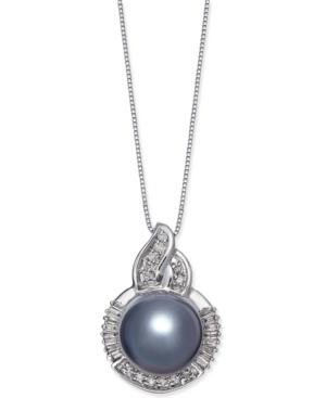 Cultured Tahitian Black Pearl (11mm) And Diamond (1/3 Ct. T.w.) Pendant Necklace In 14k White Gold
