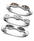Sterling Silver Rings Set, White, Champagne And Black Diamond Set Of 3 Stackable Rings (1/4 Ct. T.w.)