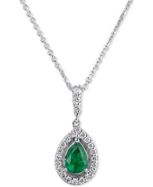 Emerald (3/4 Ct. T.w.) & Diamond (1/4 Ct. T.w.) 18 Pendant Necklace In 14k White Gold