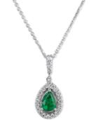 Emerald (3/4 Ct. T.w.) & Diamond (1/4 Ct. T.w.) 18 Pendant Necklace In 14k White Gold