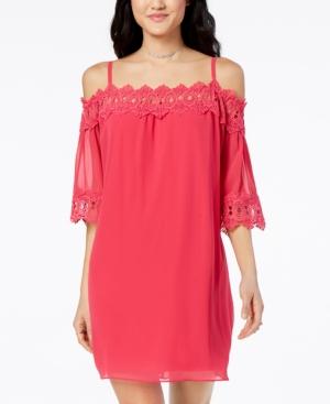 Bcx Juniors' Crochet-trimmed Off-the-shoulder Shift Dress