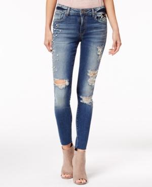 Sts Blue Cotton Ripped Embellished Skinny Jeans