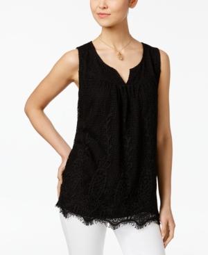 Style & Co Petite Split-neck Lace Top, Created For Macy's
