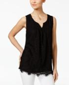 Style & Co Petite Split-neck Lace Top, Created For Macy's