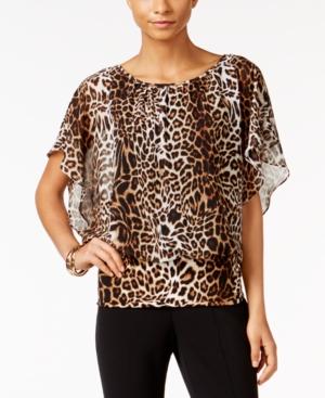Jm Collection Petite Flutter-sleeve Animal-print Top, Only At Macy's