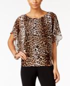 Jm Collection Petite Flutter-sleeve Animal-print Top, Only At Macy's