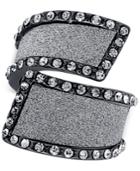 Guess Hematite-tone Cocktail Stretch Ring With Clear Crystal And Glitter Swirl Accents